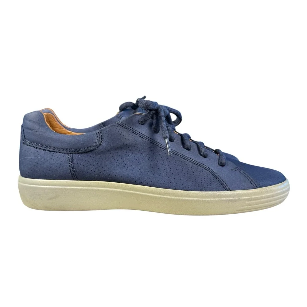 ECCO Soft 7 Perforated Street Sneakers Navy Leather Shoes Mens 45 US 11-11.5